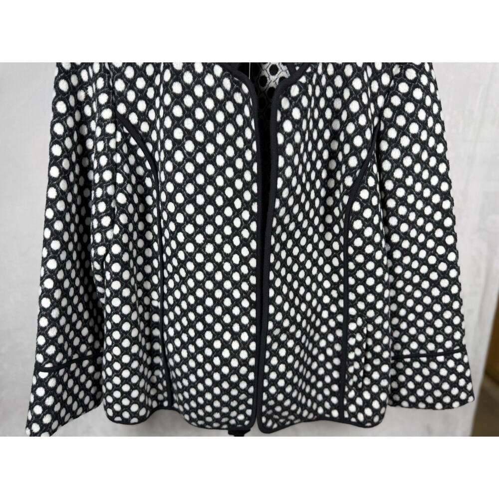 CHICO'S Polka Dot Jacket Sz 1 M 8-10 Blazer Plush Felt Black White Open Front - Picture 2 of 12